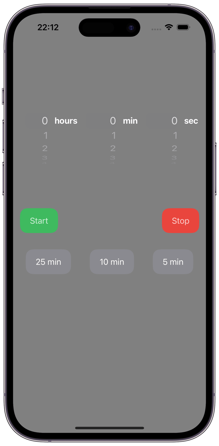 IPomodoro timer home view portrait
