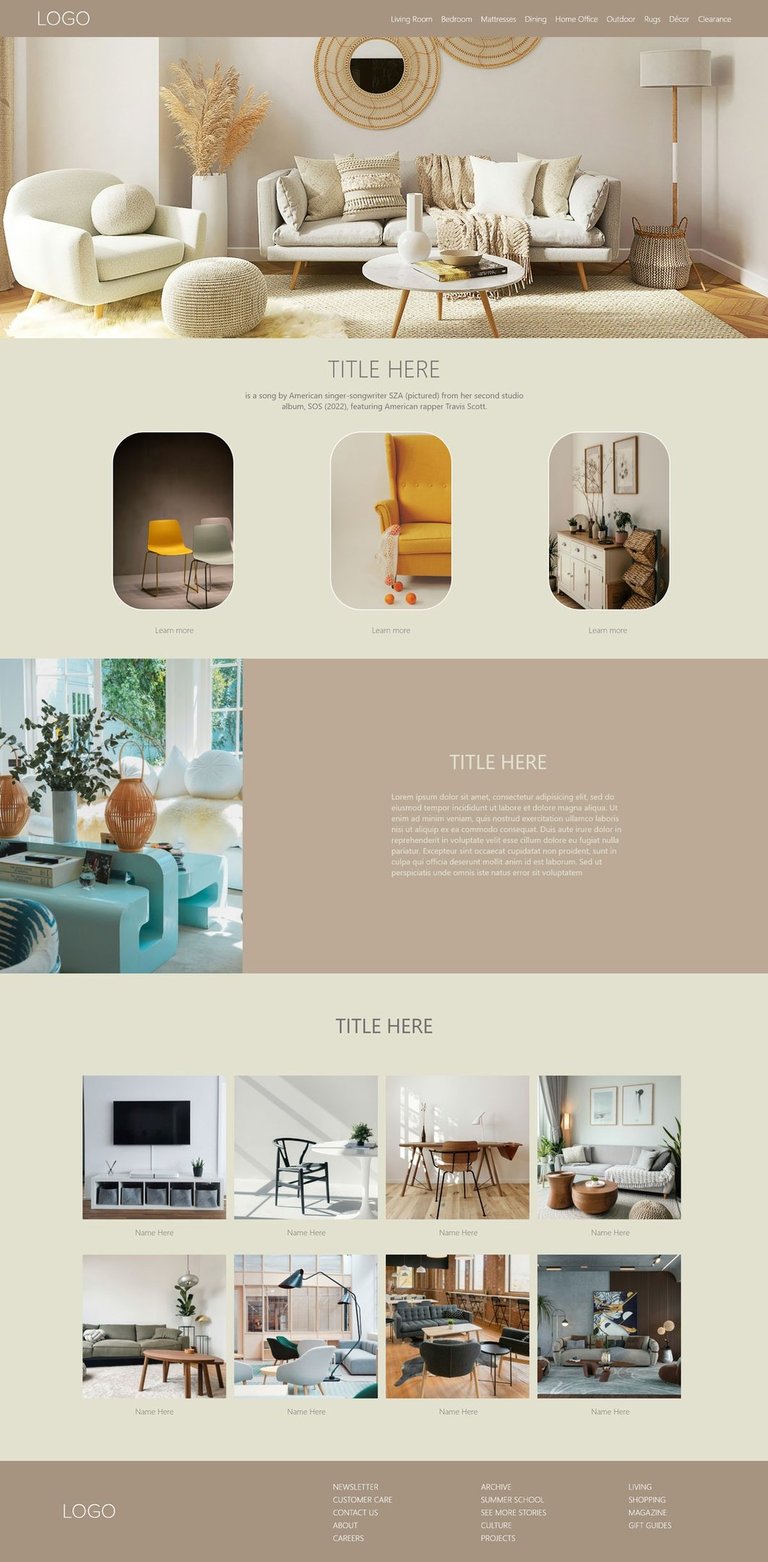 E-commerce website layout with gallery of living room furniture sets