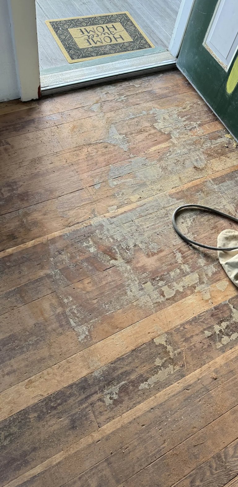 redwood floor with old varnish