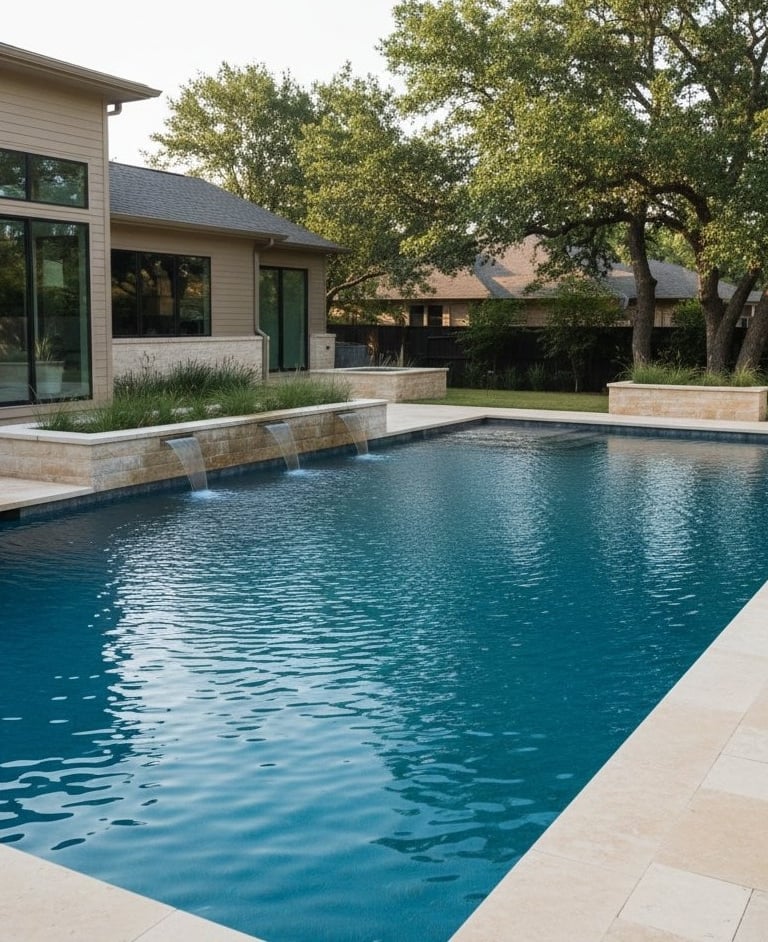 Idyllic backyard pool in North Austin after salt system diagnostics