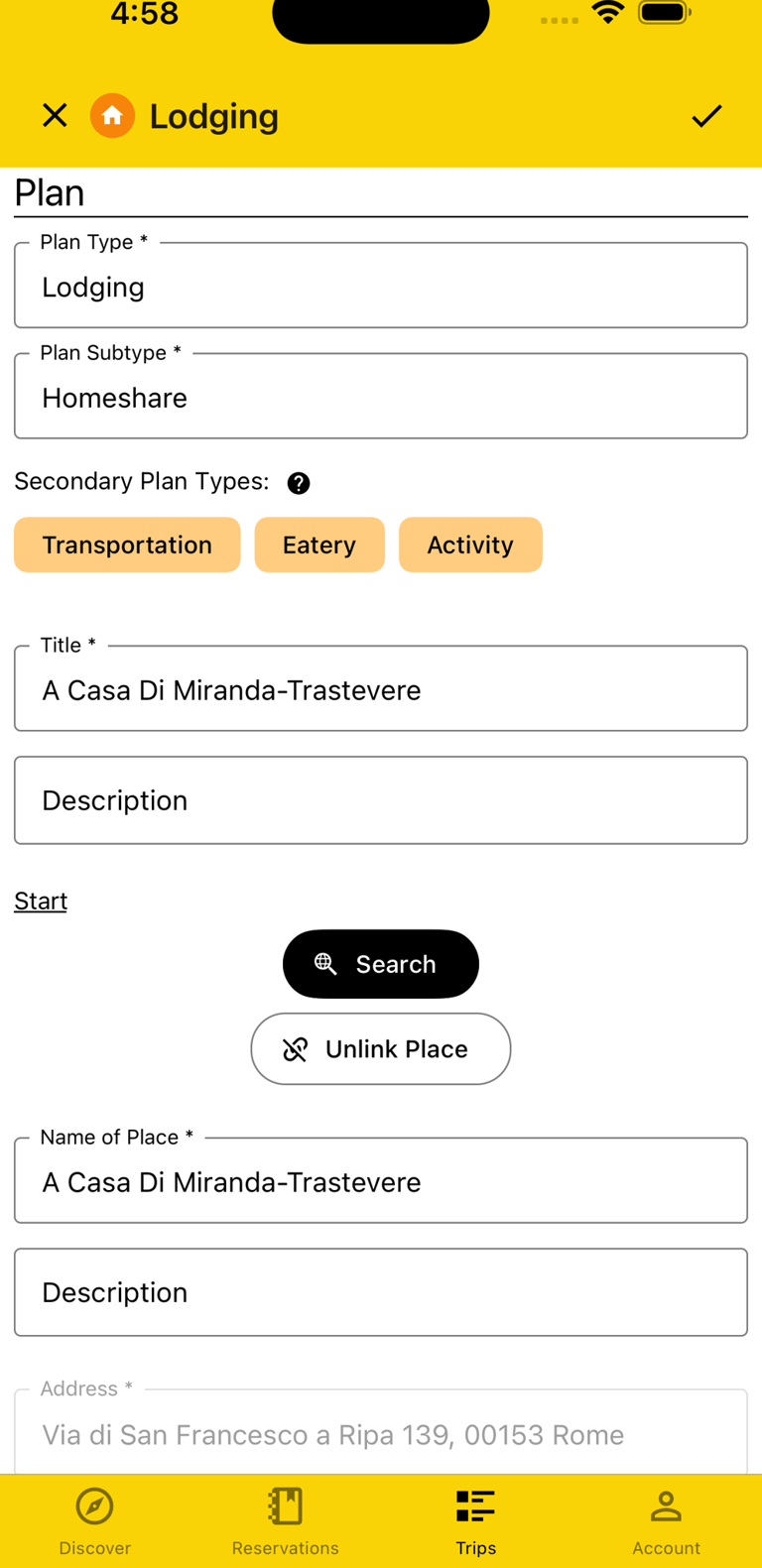 edit screen for a plan