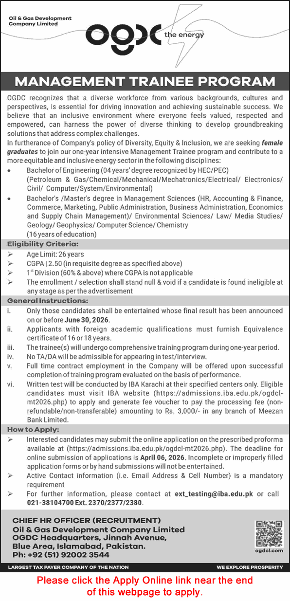 OGDCL Management Trainee Program 2026 March – Apply Online for MTO Jobs in Pakistan