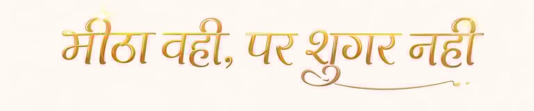 Golden Hindi text on a white background translates to same sweetness but no sugar.