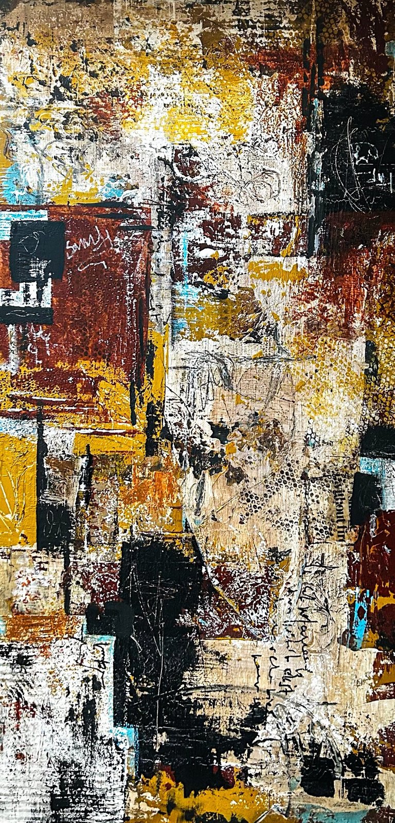 Mixed media collage Neo-expressionism art. Neo-expressionist Laurence Moracchini. Texture and nature