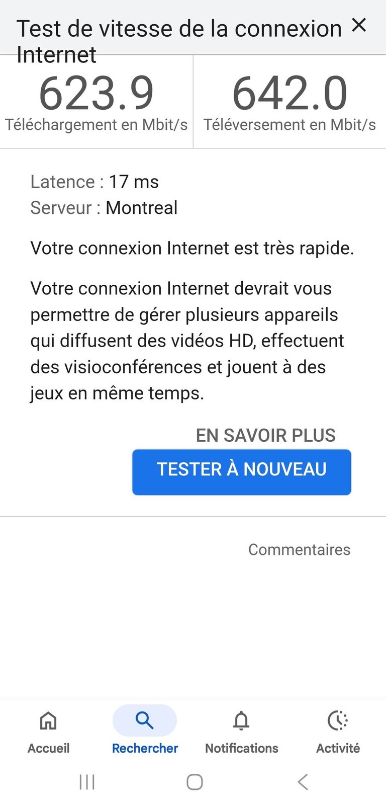 Vitesse internet avant modification