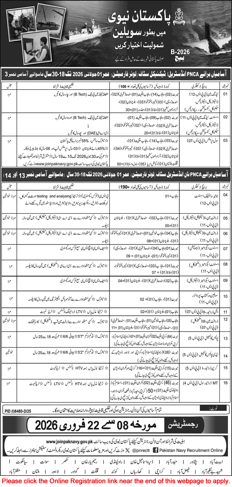 Pakistan Navy Civilian Jobs 2026 February Online Registration Join PN B-2026 Batch Latest Advertisement