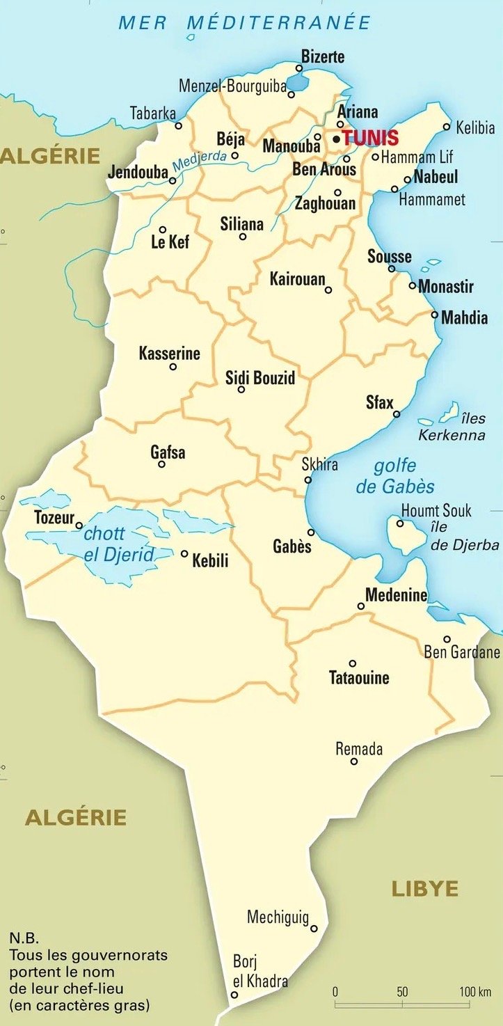 Carte de la Tunisie actuelle