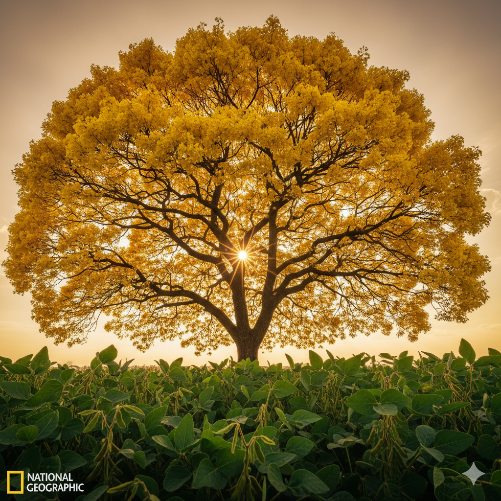 Ipê amarelo florescendo em destaque em uma floresta verde, uma Estratégia de Narrativa de Marca