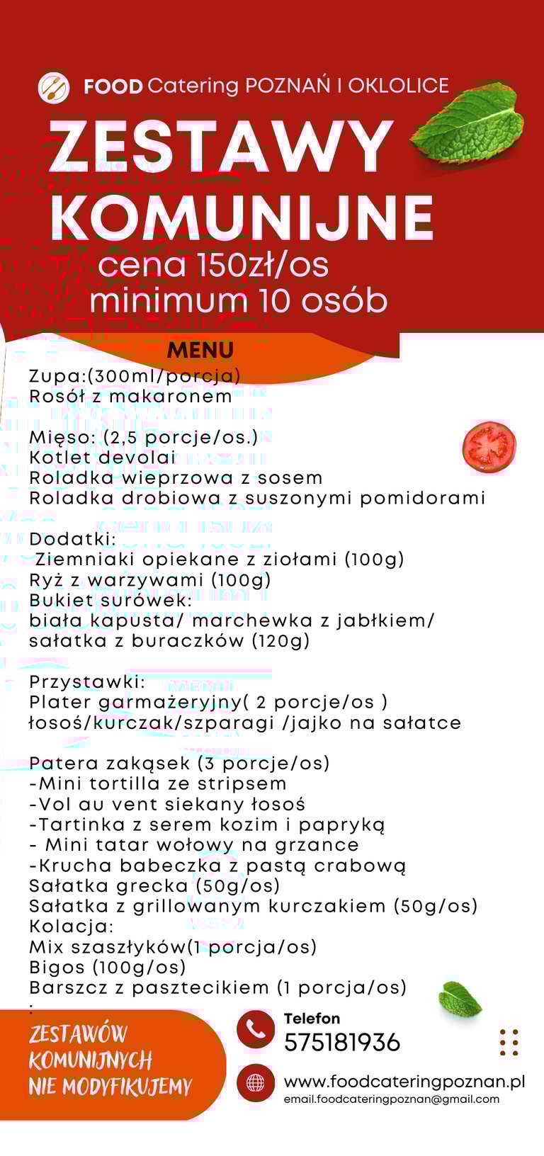 Komunia 2025 menu 150zł/os