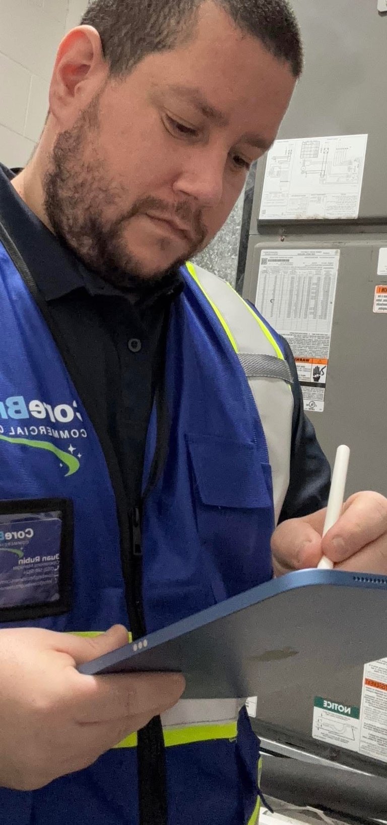 CoreBright Cleaner making supply list for customer.