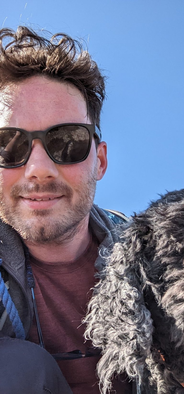 A selfie of Luke Micallef with one of his dogs taken while walking in Wales. 