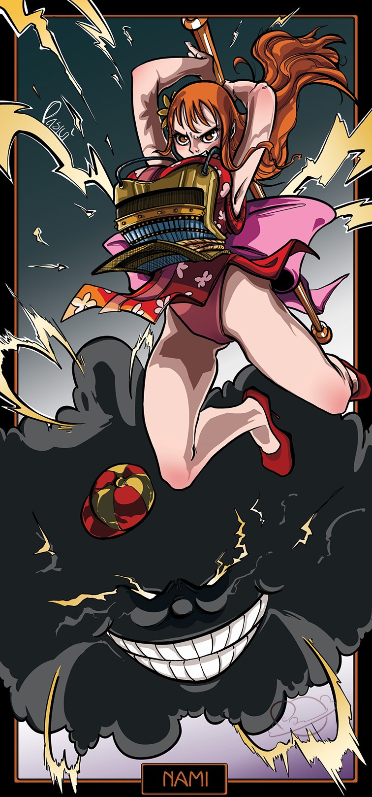 "Nami's Card". Fan art Du personnage de Nami et Zeus dans l'Univers One Piece dans l'arc Wano 