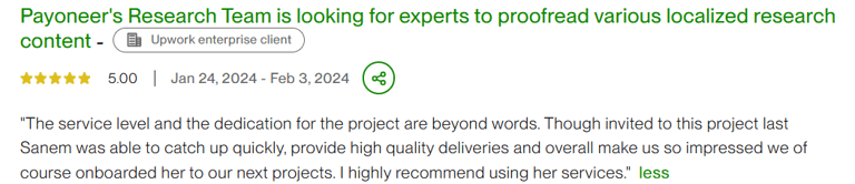 Client feedback at Upwork