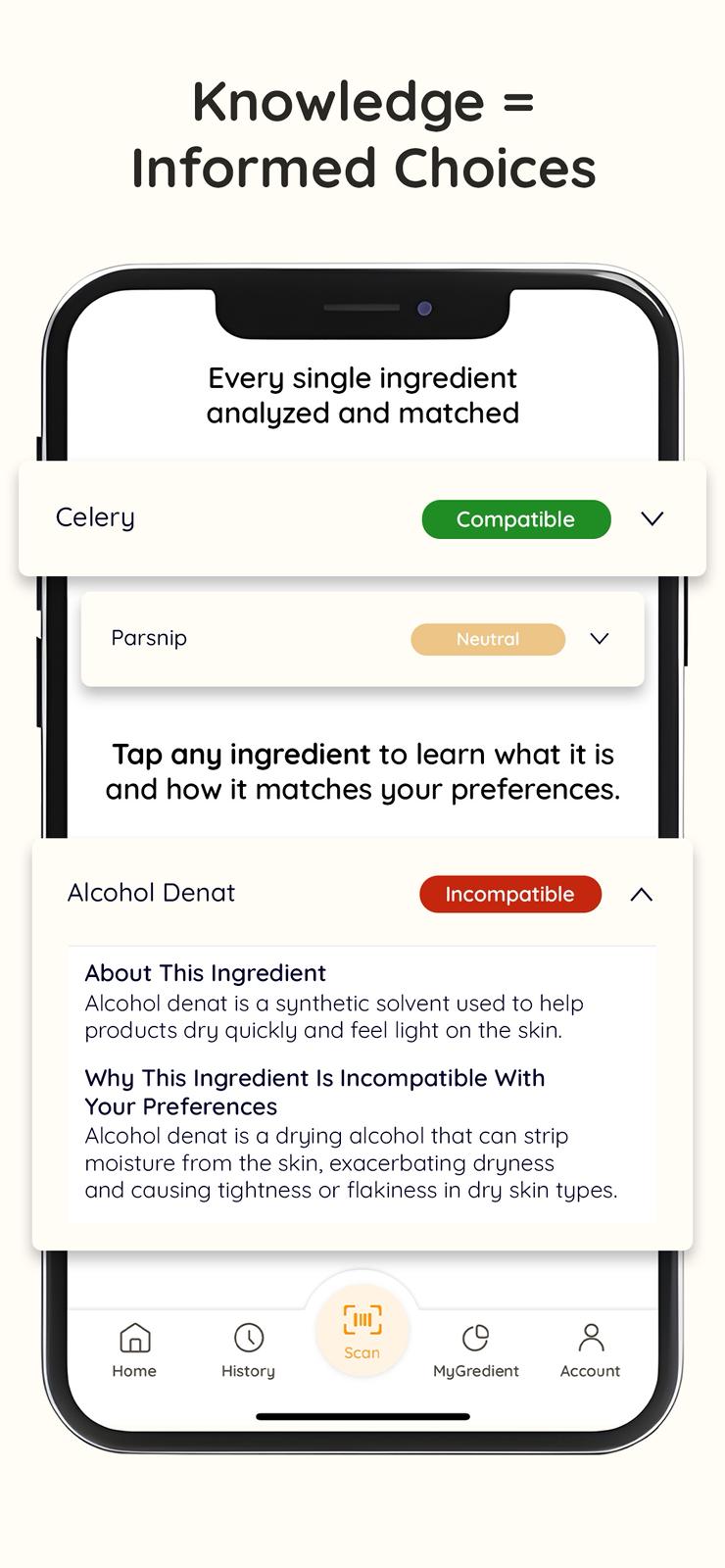 Ingredient scanner, MyGredient, food scanner, cosmetic scanner