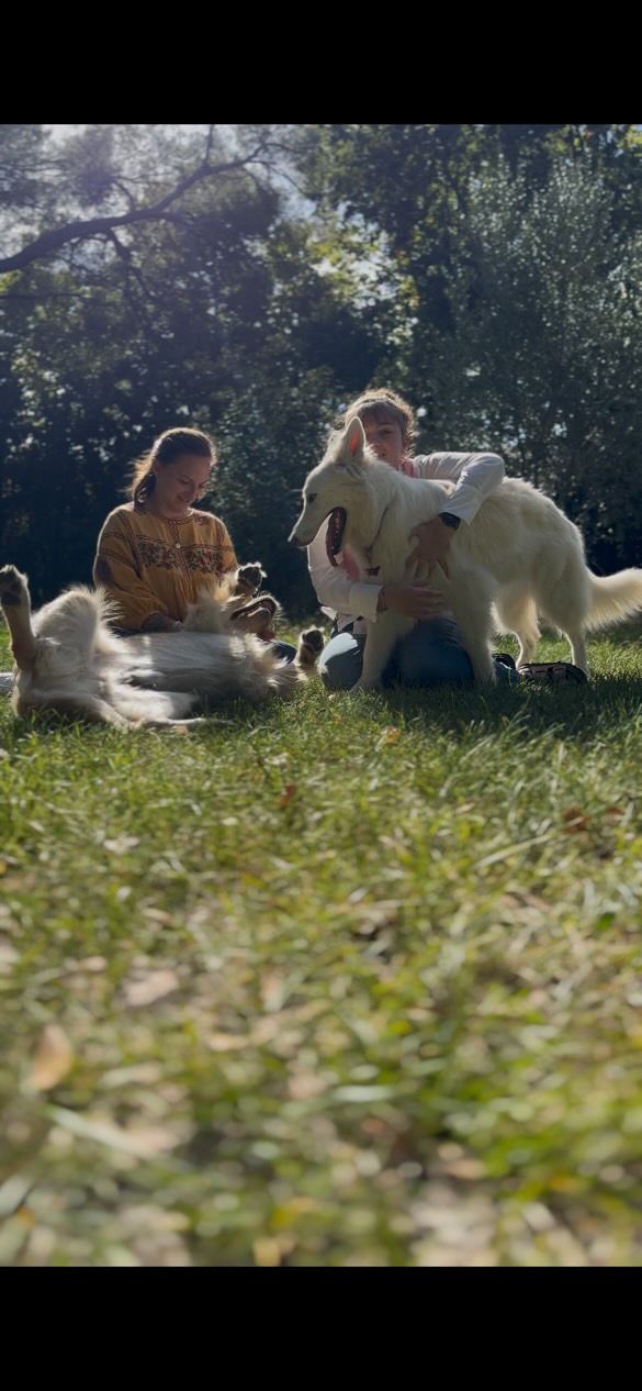 deux amies avec leurs chiens heureuse