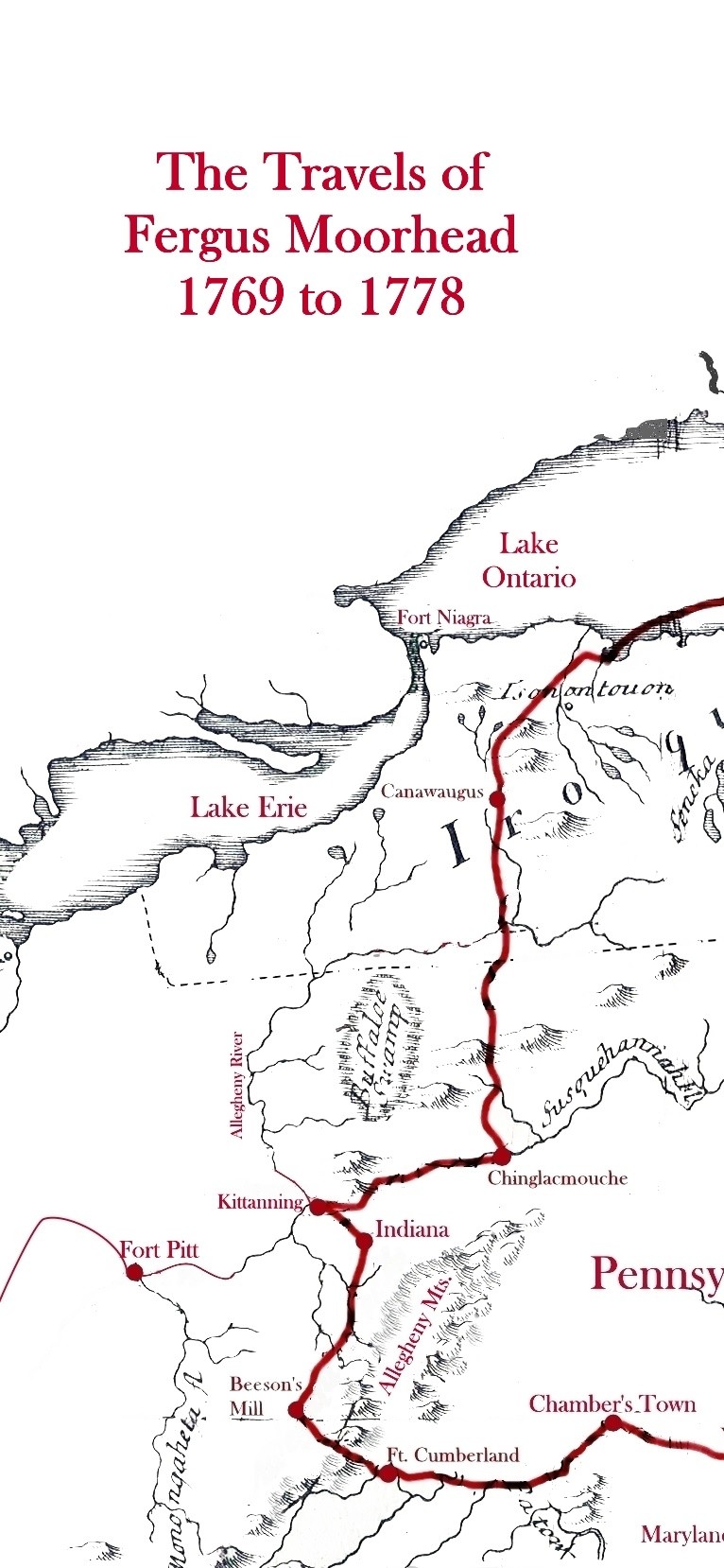 A maps of Fergus Moorhead's Travels during the Revolutionary War