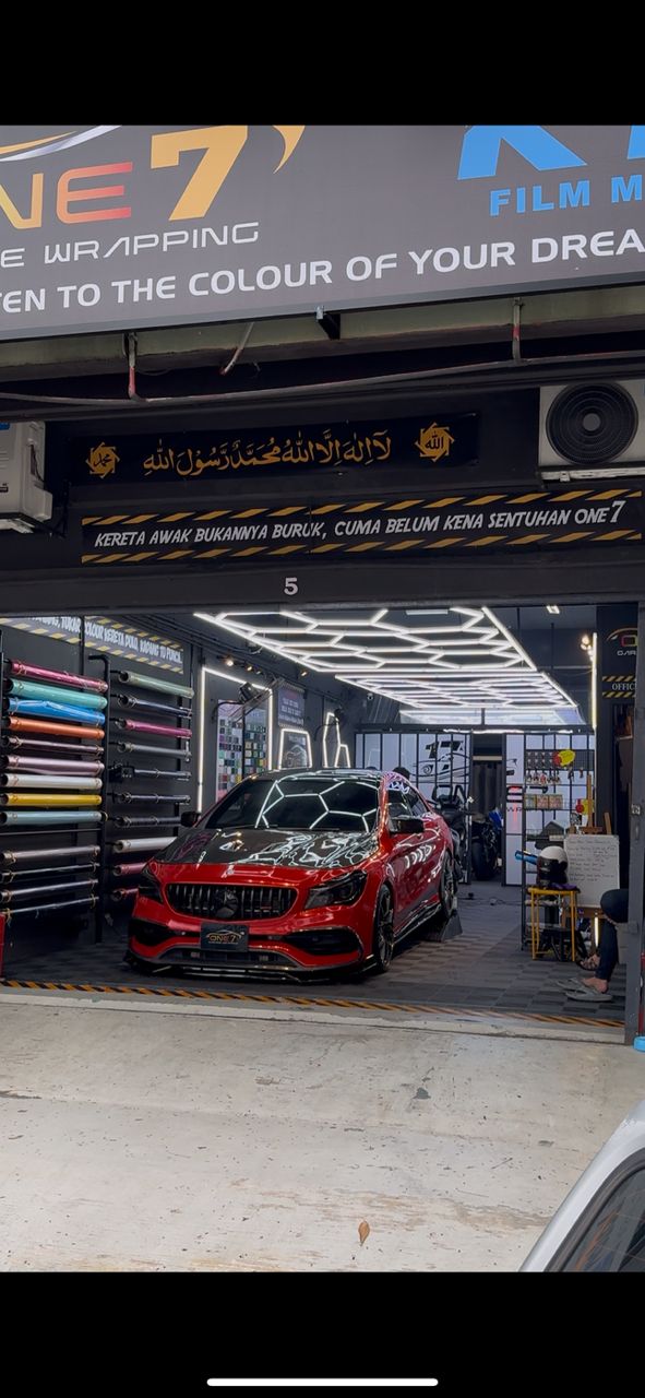 Mercedes CLA AMG wrapped in custom spiderweb design at One 7 Garage