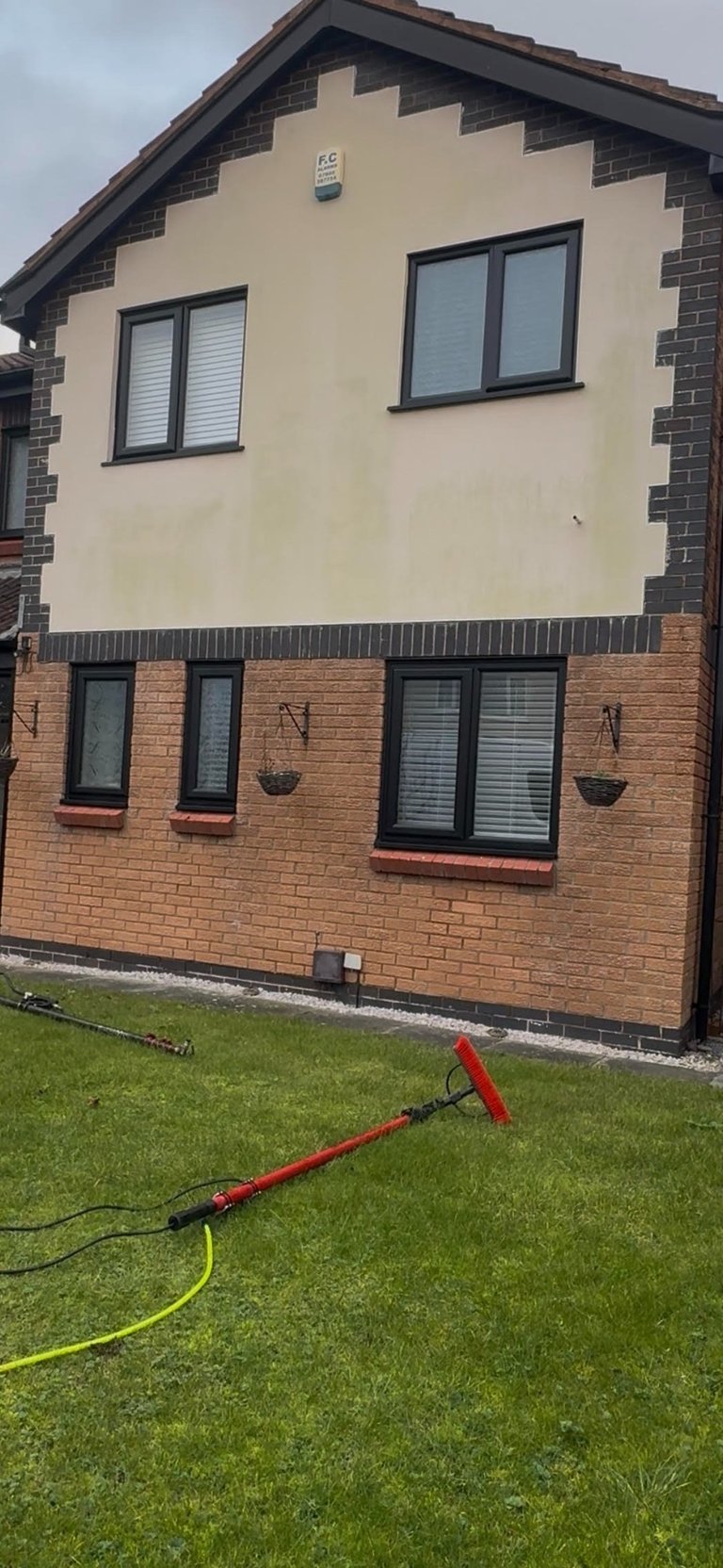 before and after photo of render cleaned by webster exterior in blackpool
