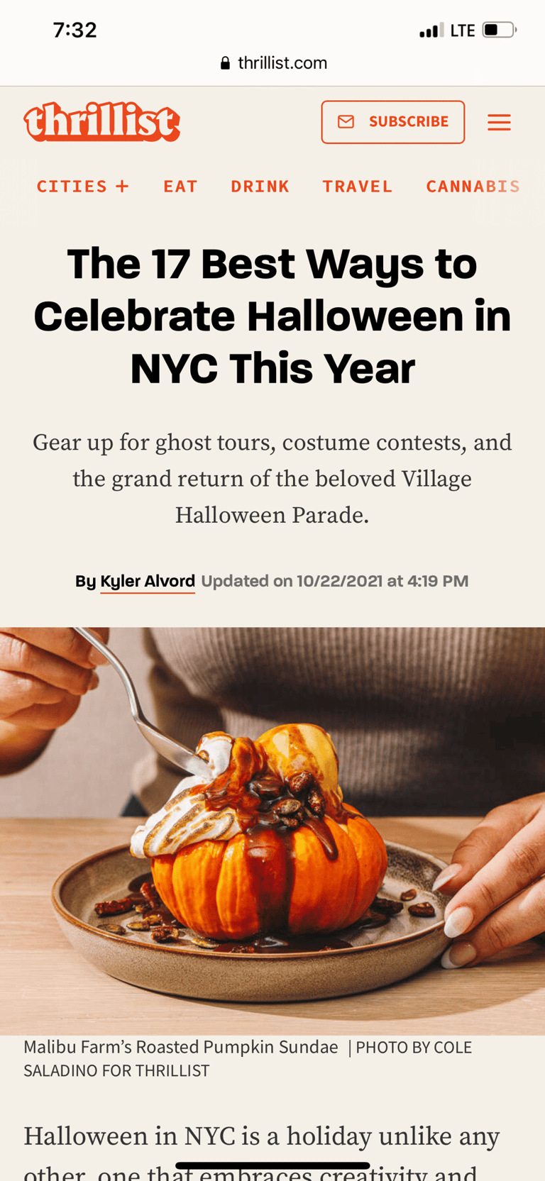 a pumpkin sundae served on the roasted pumpkin shell by Paola Marocchi