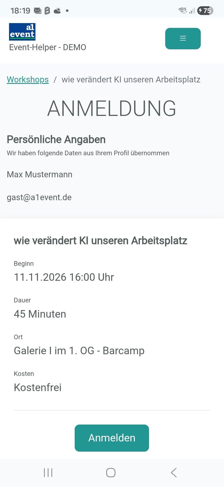 Workshop-Anmeldung Event-Helper