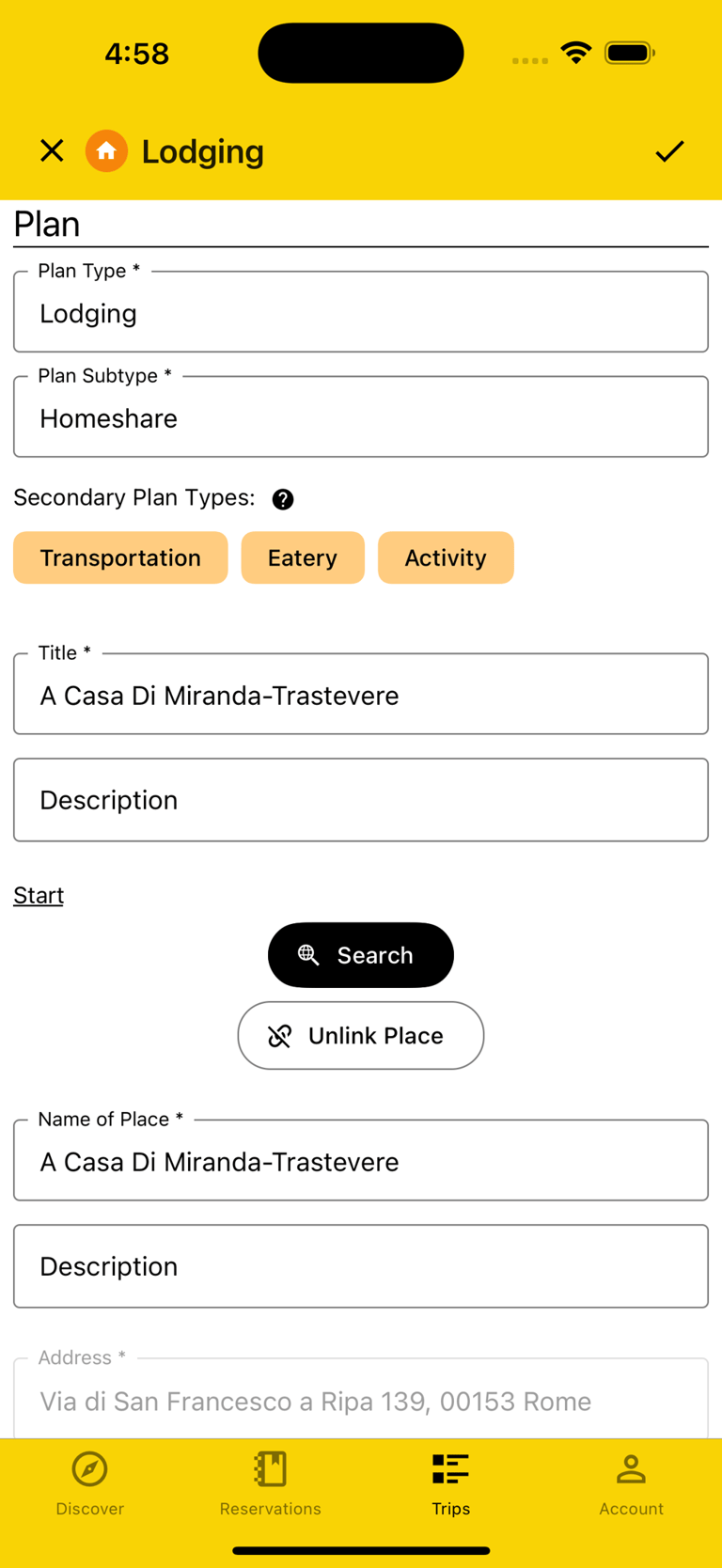 edit screen for a plan