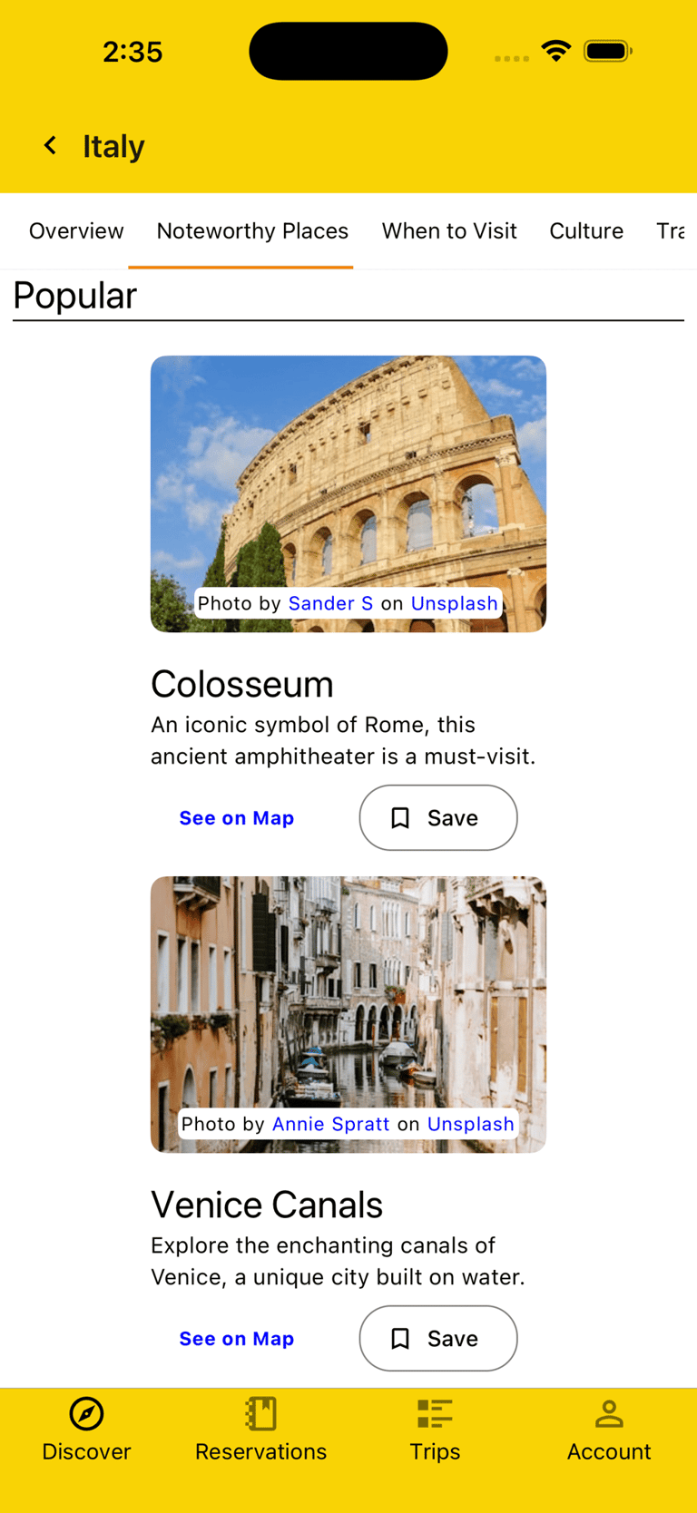 noteworthy places preview on discover page