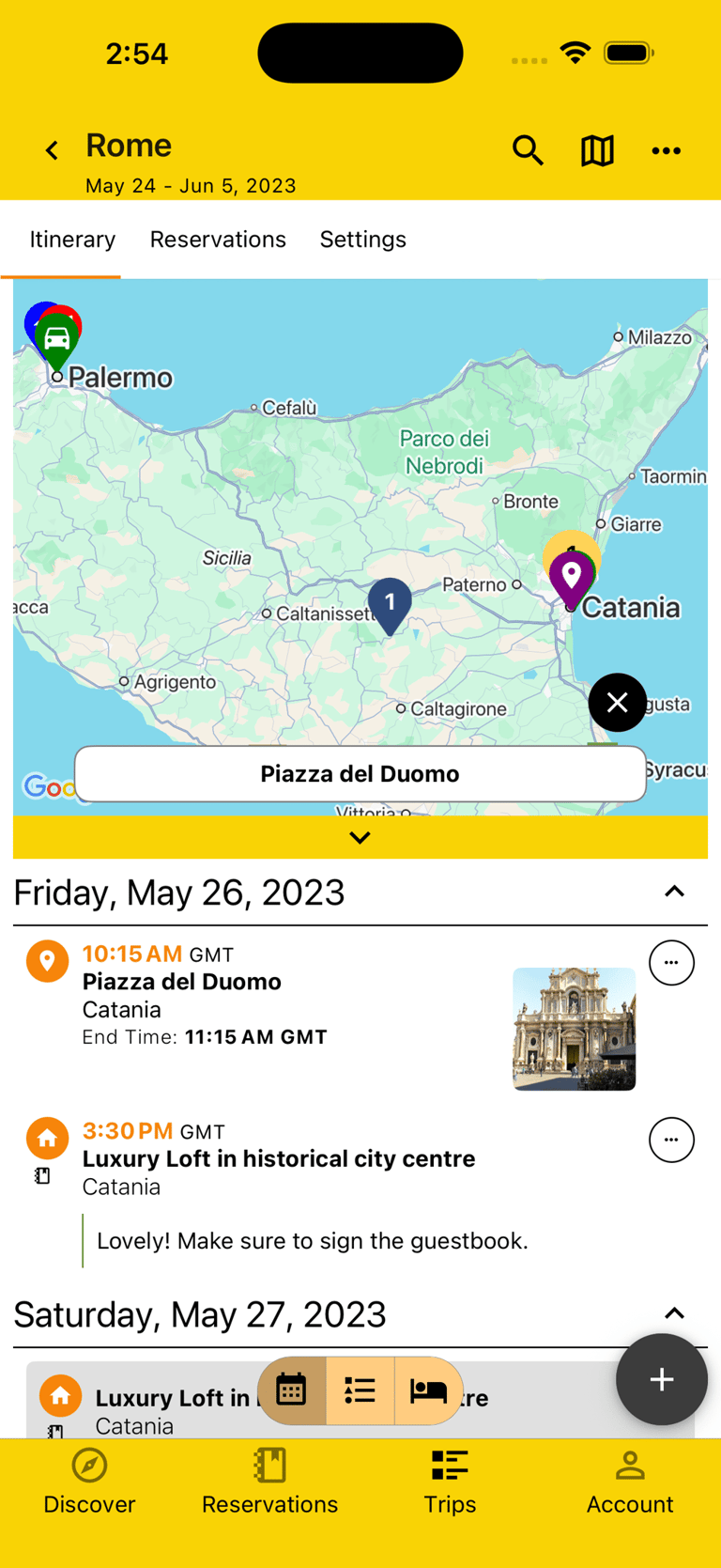 map view next to itinerary view