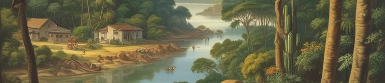 a painting of a painting of a river scene