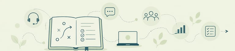 Digital learning strategy illustration with book, laptop, and online communication icons for education.