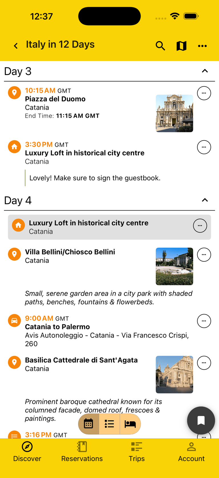 itinerary of a user generated guide
