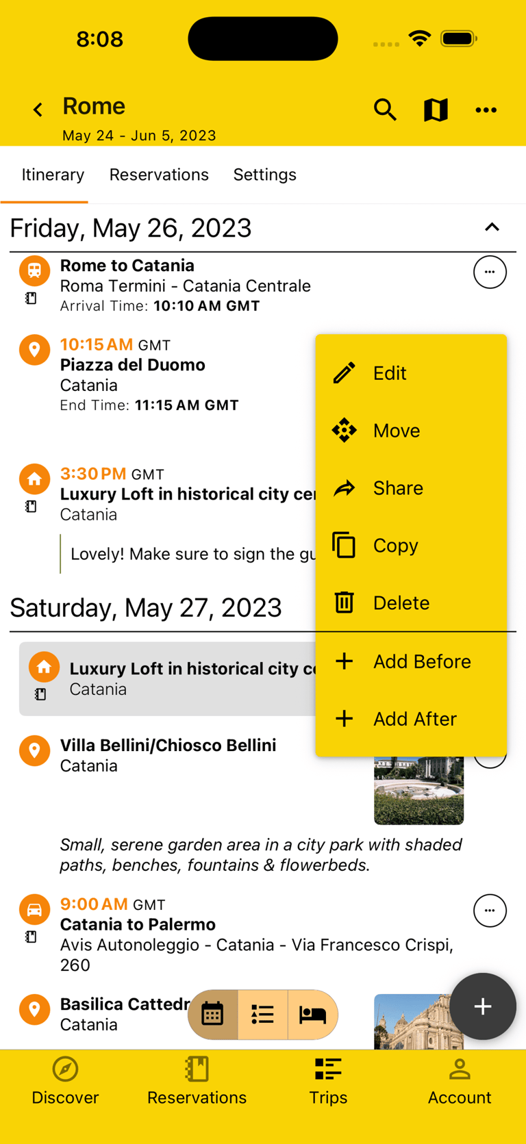 pop-up of more options including adding plan before or after another plan