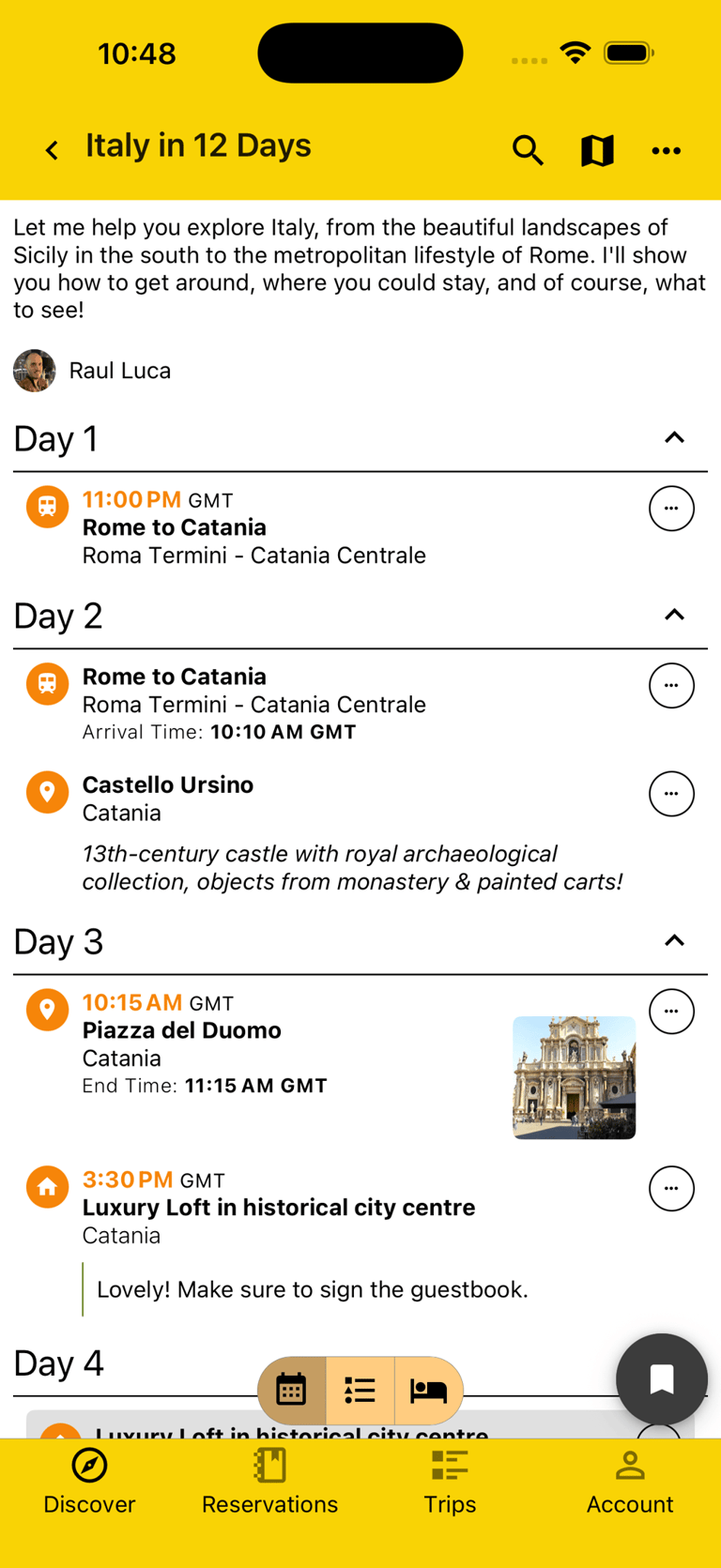 itinerary view of a user generated guide