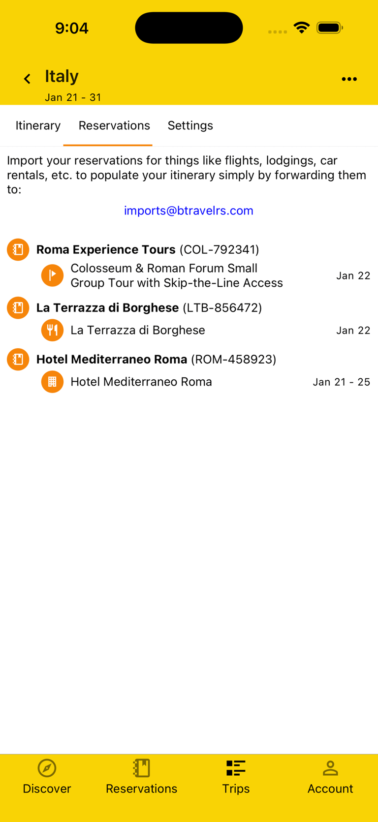 various reservations attached to trip