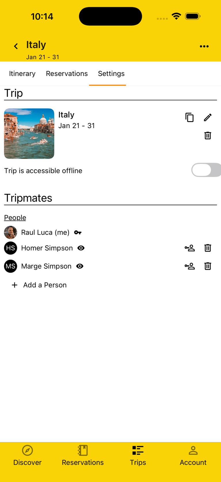 family and friends that have access to the trip and their permissions