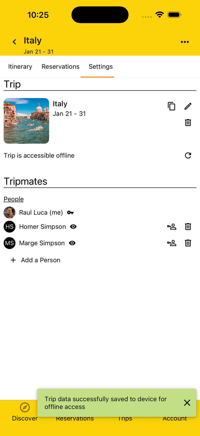 trip being downloaded for offline access