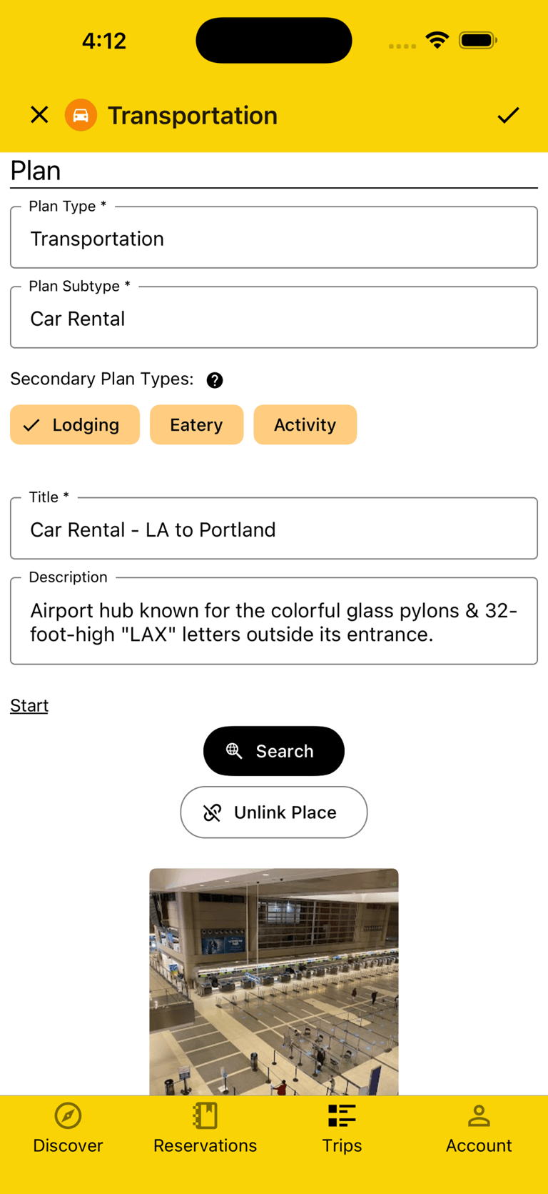 plan detail view with a lodging secondary plan type selected