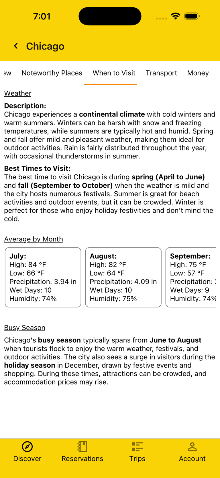 details on when to visit including average temperatures by month