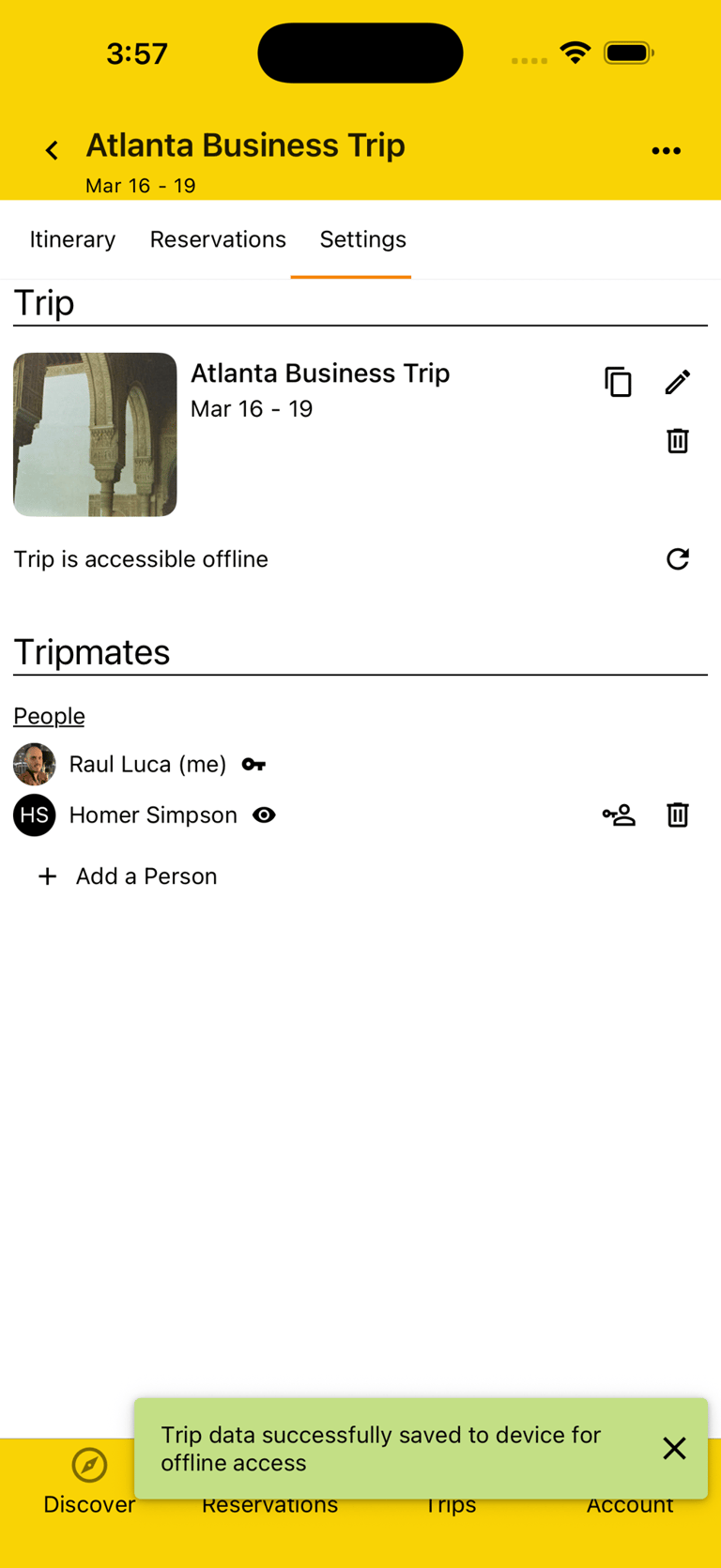 trip being downloaded for offline access