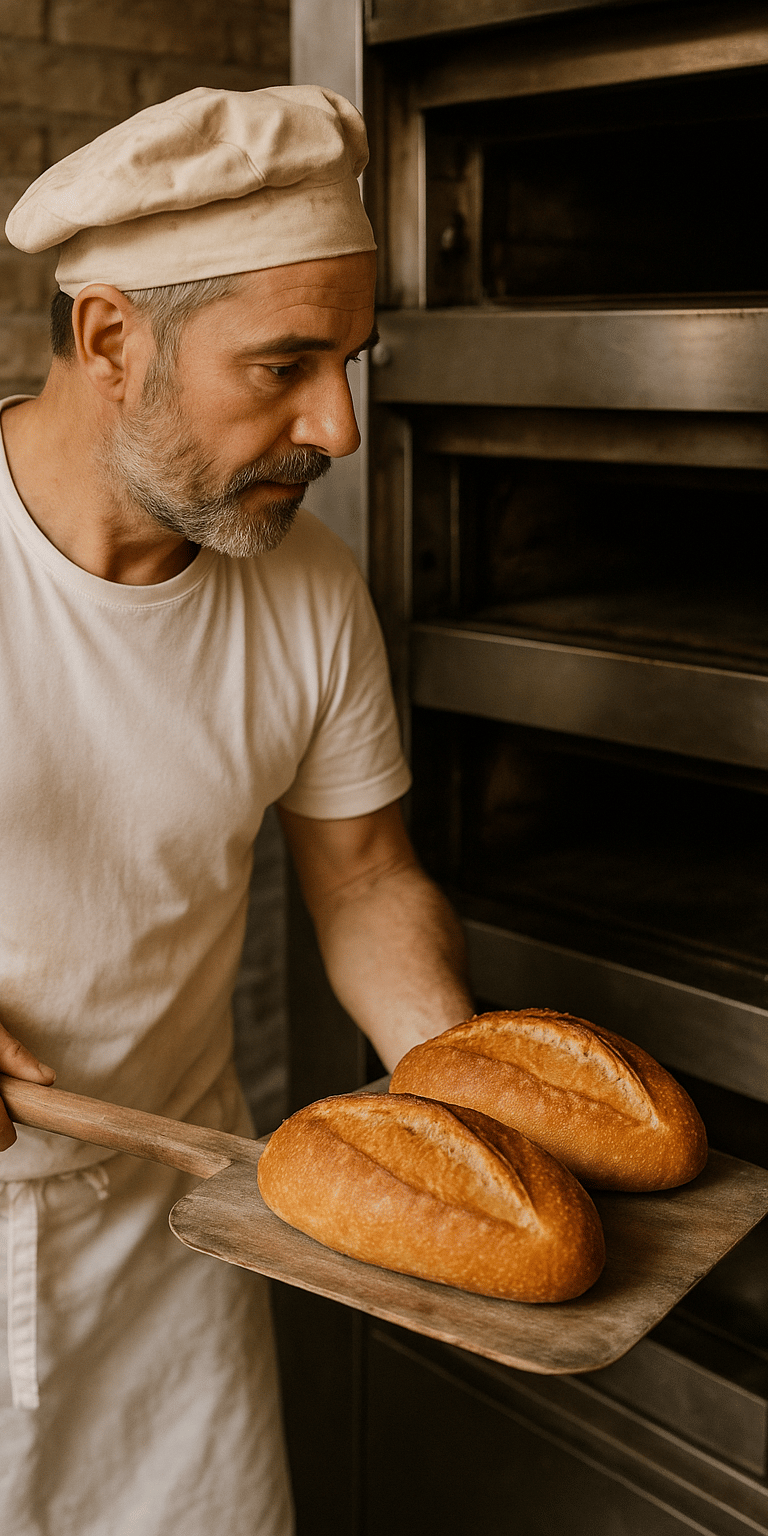 Un boulanger au travail pour la journée mondiale du pain