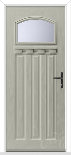 silk grey RAL 7044 front door cottage style with 3 diamond glass panels