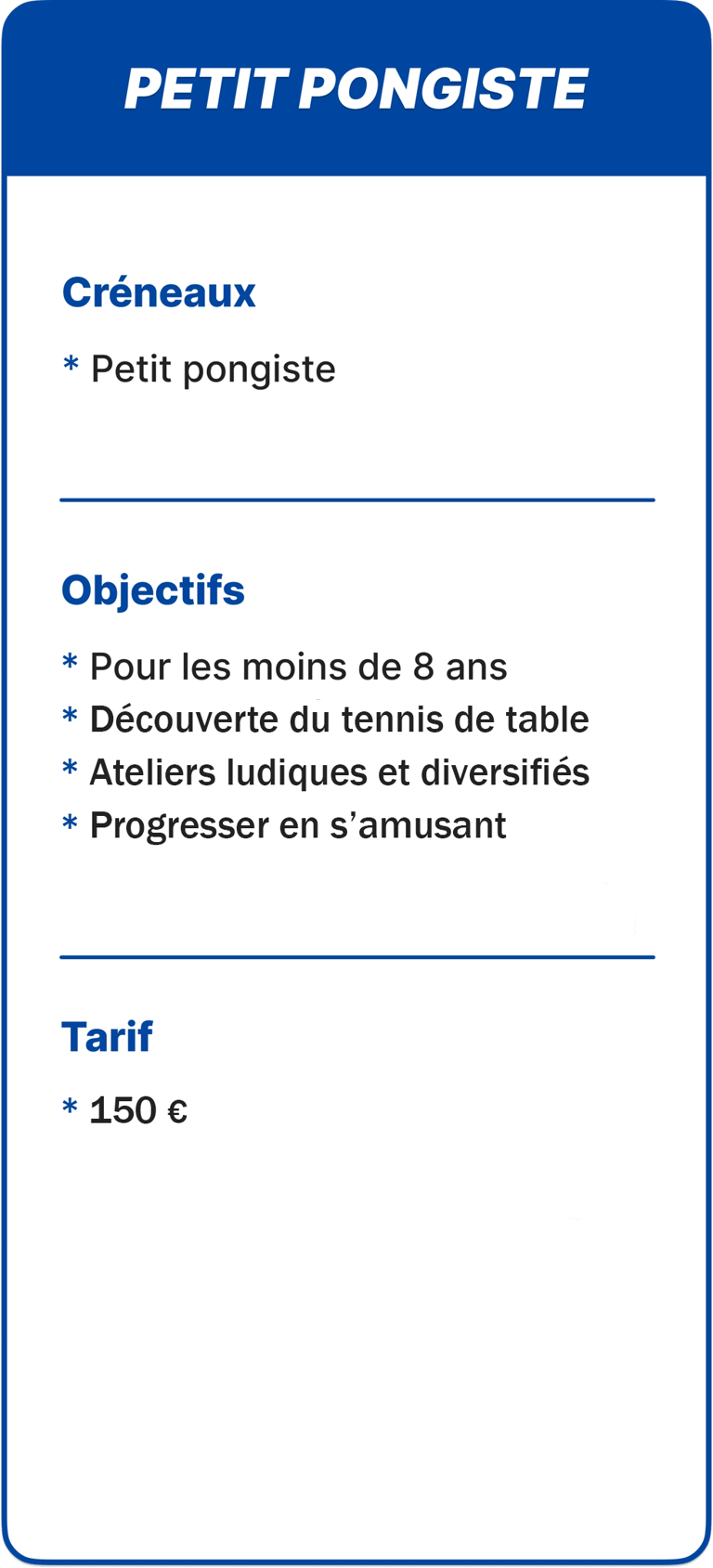 Petit pongiste - 150€