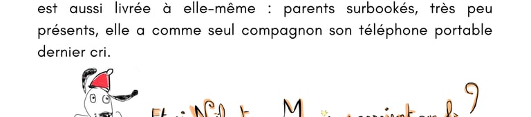 Dessin :  chien souriant, titre de la pièce Taïna + Léa = Amitié, un sapin