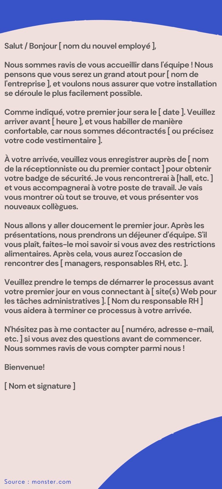 Mail type de bienvenue pour les nouveaux salariés
