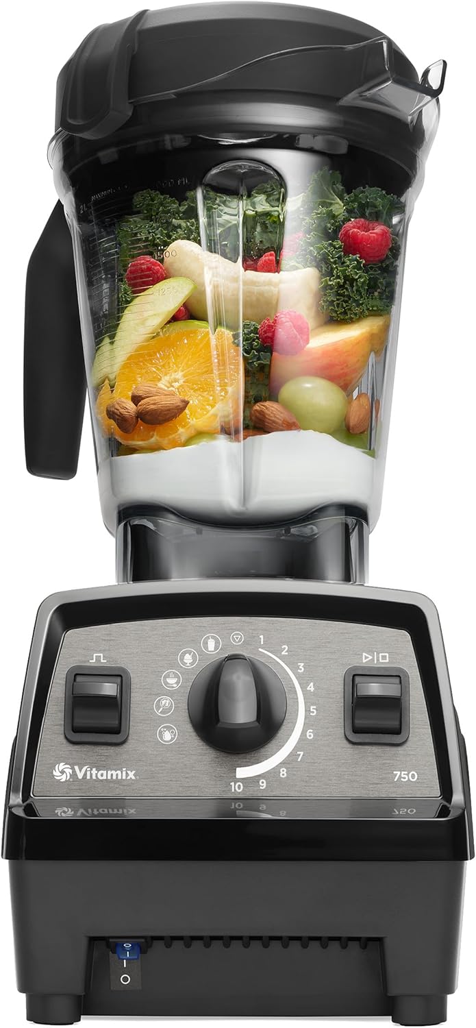 Vitamix Propel 750 blender filled with fresh fruit for a smoothie.