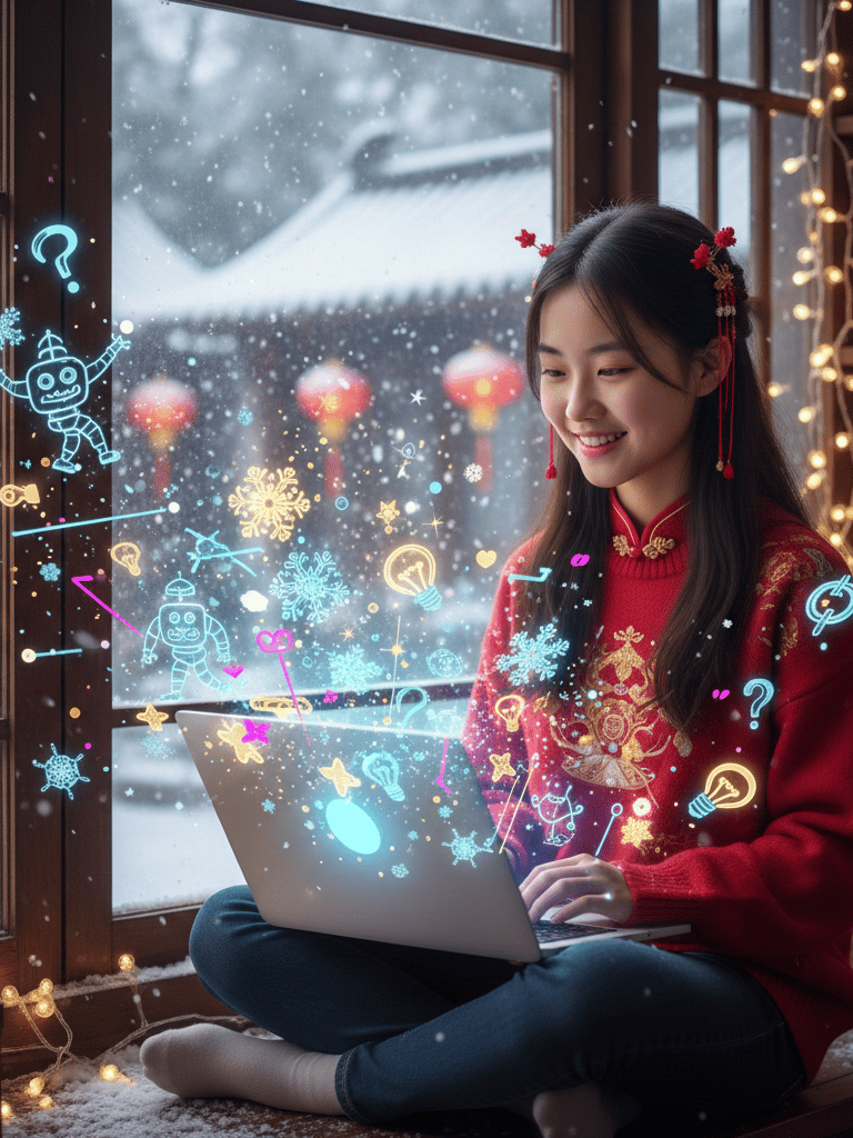 Teen learning AI for side hustle with holiday creativity best ai course