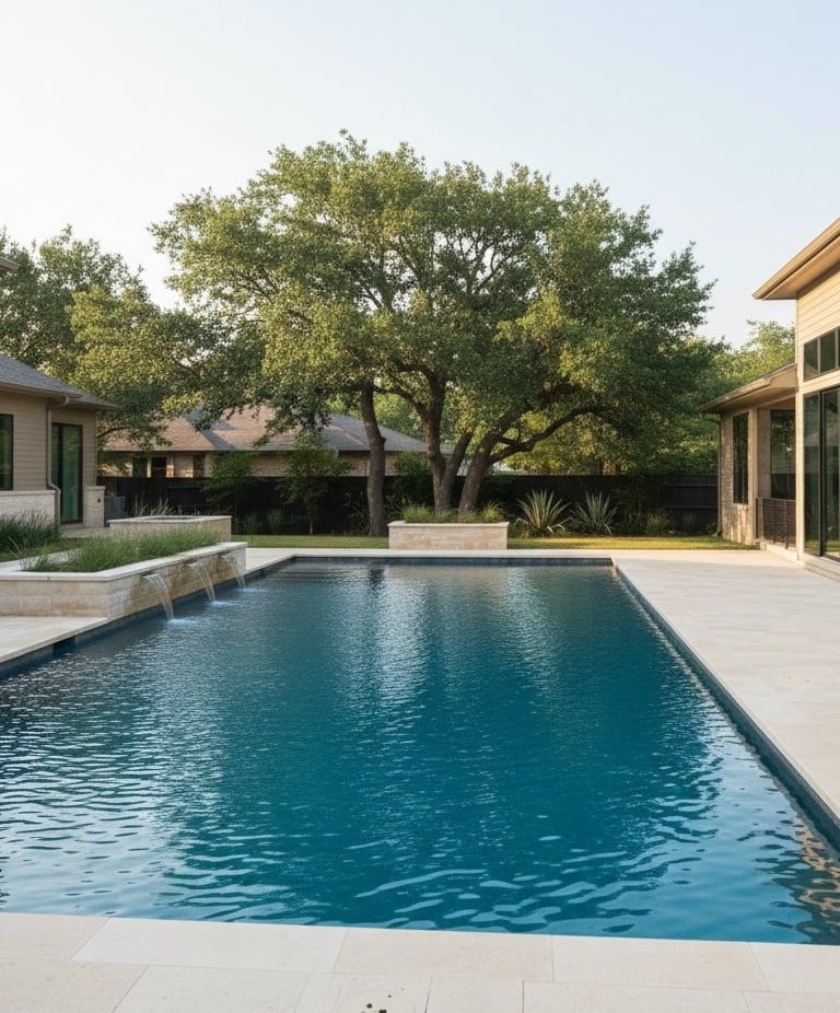 Backyard pool in Pflugerville, Texas operating reliably after pool equipment troubleshooting and repairs
