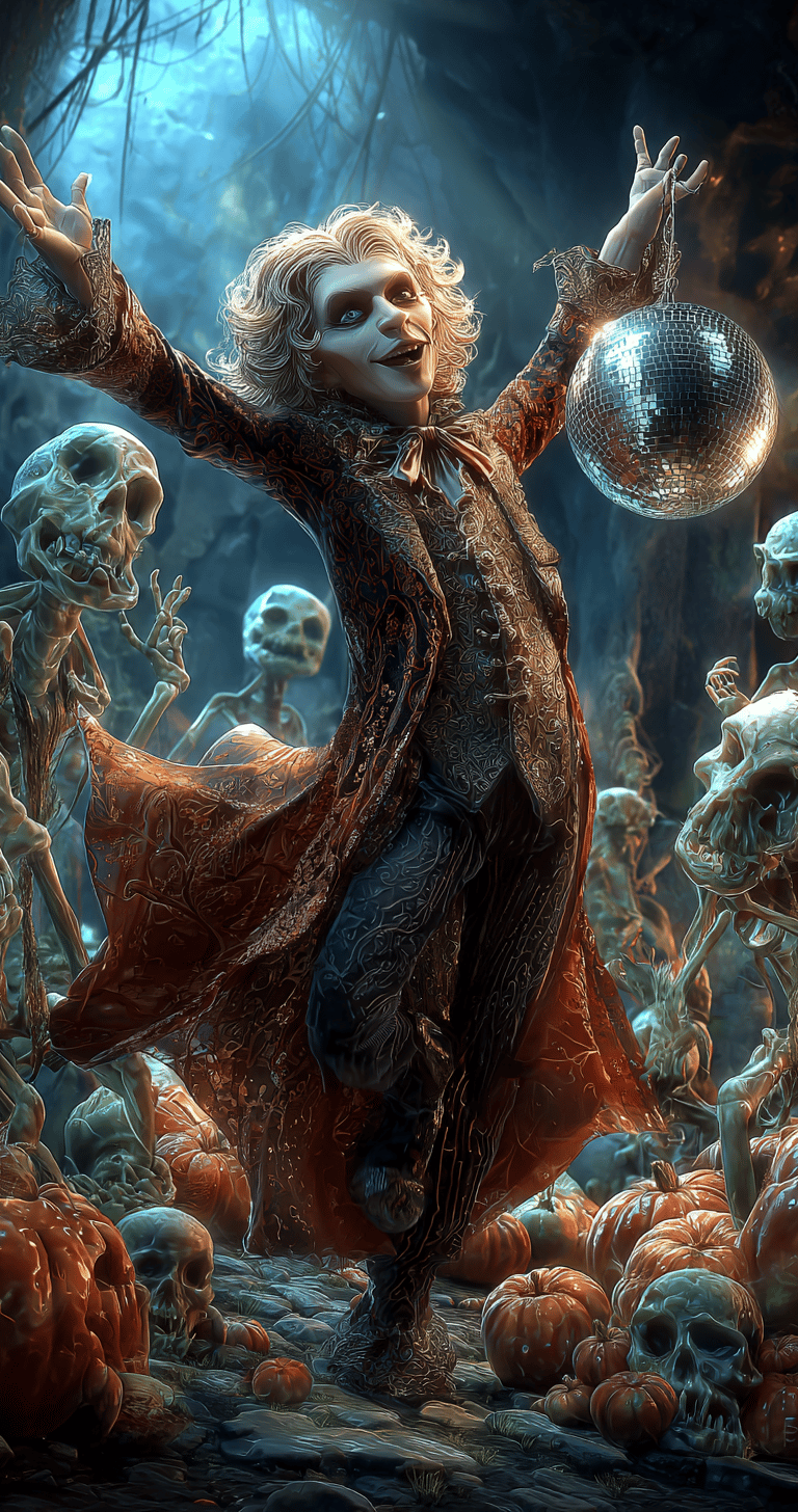 Vampire dancing with ghouls on a haunted dance floor