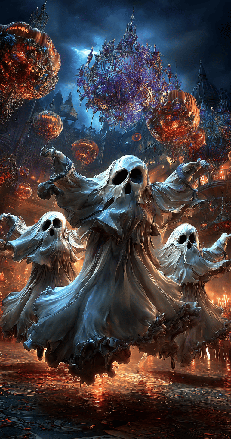 ghosts dancing on a spooky stage