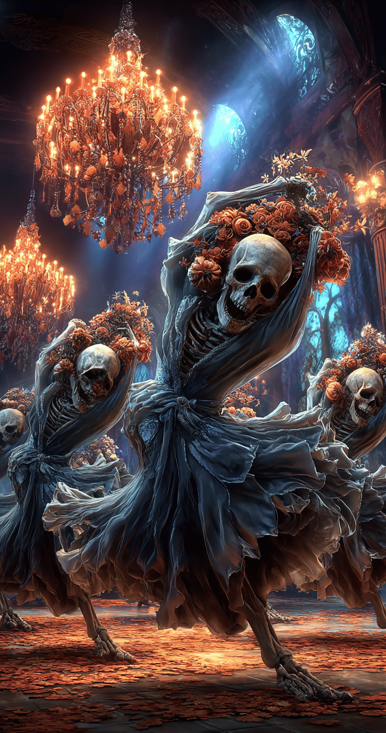 skeletons dancing to holiday music