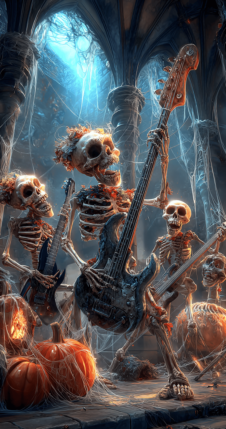 spooky skeletons playing dance music